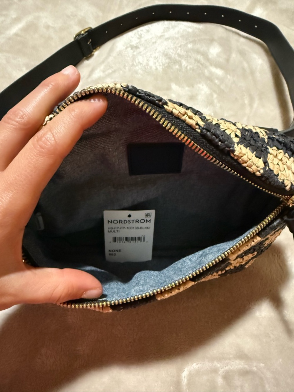 Clare V. Checkerboard Woven Raffia Belt Bag - Picture 4 of 8